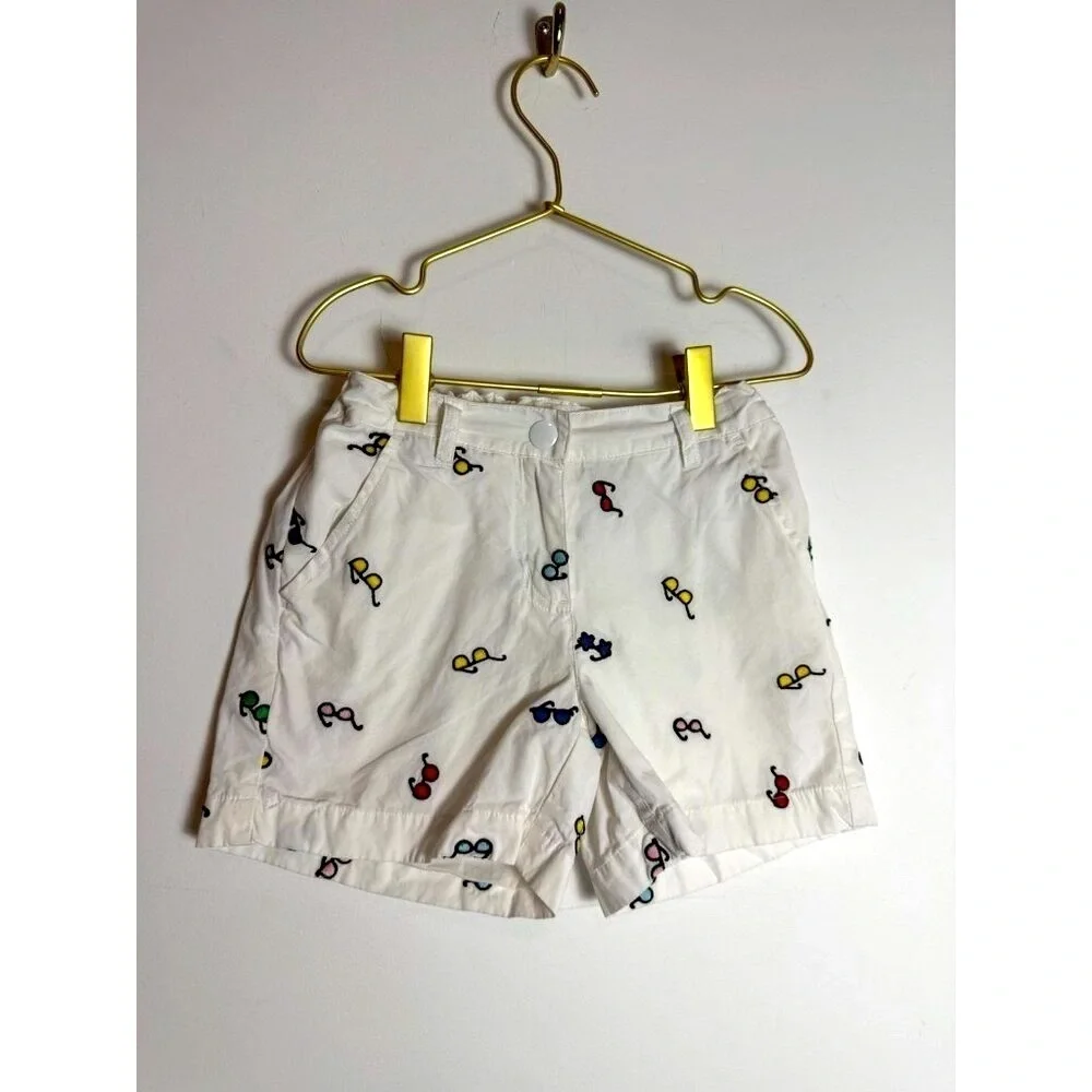 Hanna Andersson White Chino Embroidered Glasses Shorts